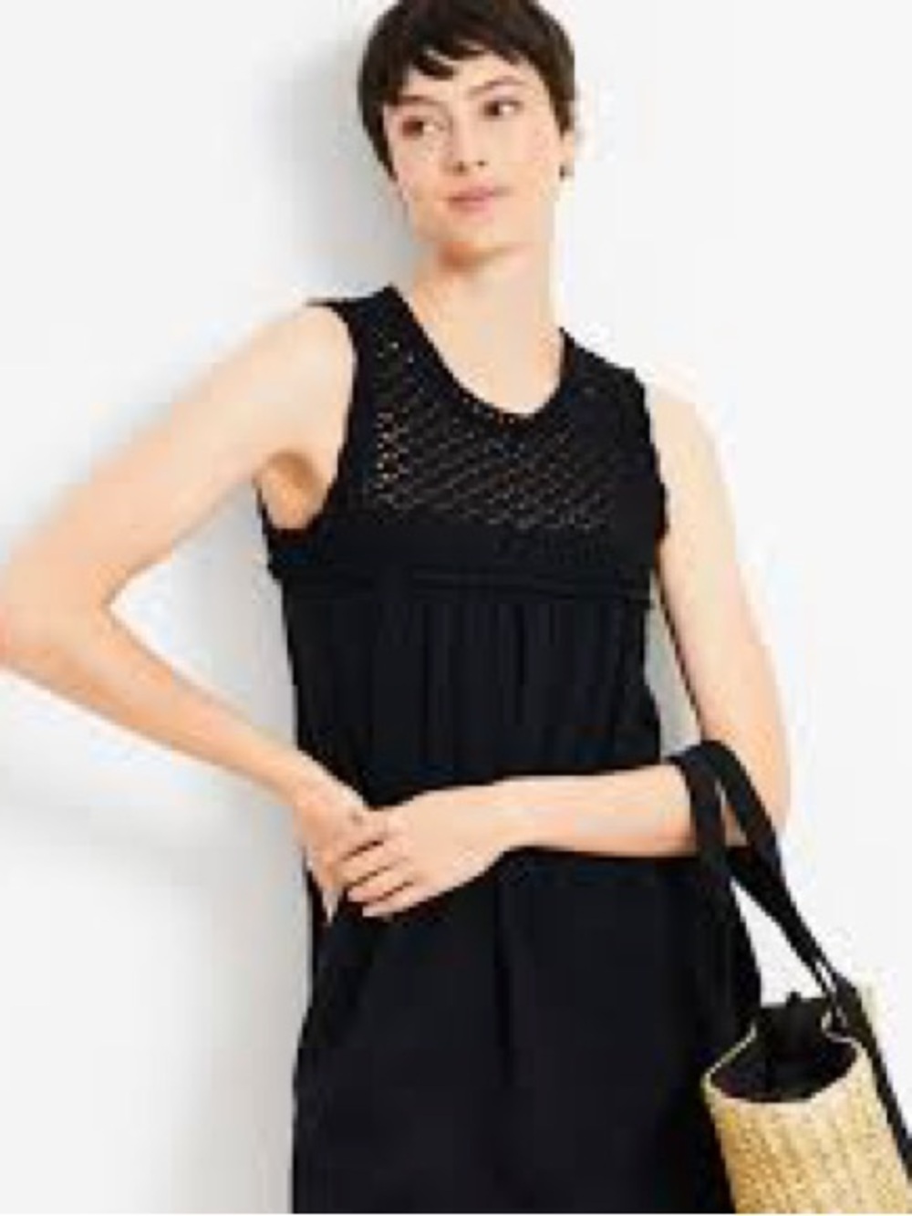 LOFT Black Crochet Yoke Sleeveless Mini Dress